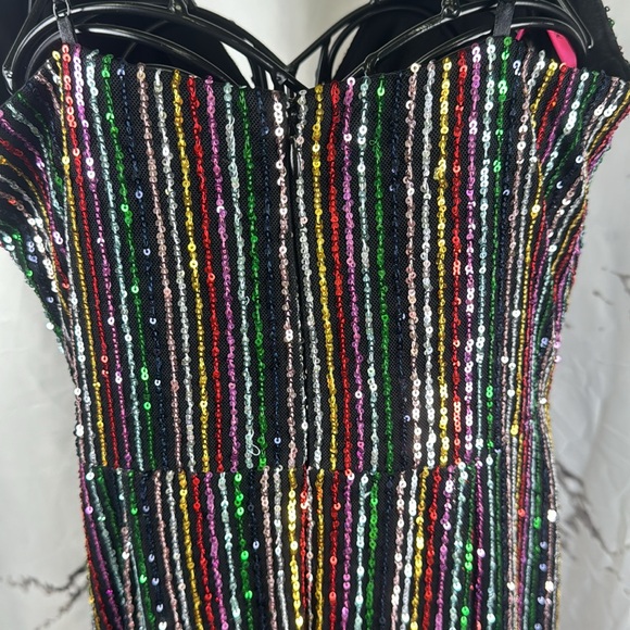 Betsey Johnson Sequin Striped Dress Wrap Rainbow Cocktail Party Spaghetti Strap - Picture 6 of 12